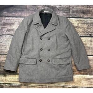 Lauren Ralph Lauren Peacoat Mens 42R Wool Blend Check Quilted Lined Wool Blend